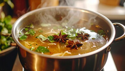 Steaming Hot Soup with Star Anise and Herbs