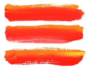 Three warm yellow paint brush horizontal stokes. Acrylic gouache high resolution abstract background