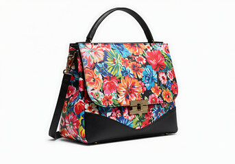 Floral Handbag: Black & Colorful Flower Print Shoulder Bag