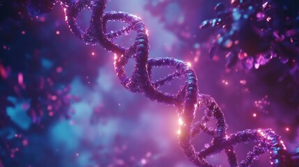 Intricate dna strand in a vibrant abstract scene.