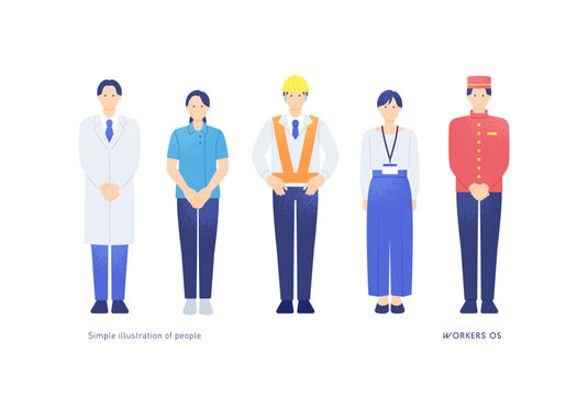 医療・建設・ビジネス・ホテル業界など幅広い職業に就く男女を描いたかわいくおしゃれな全身イラストセット
