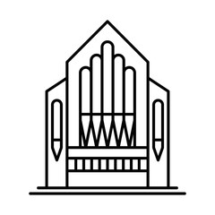 Pipe organ building vector illustration in outline. Editable stroke.