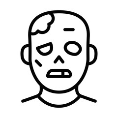 Zombie face vector illustration with horror elements. Editable stroke.