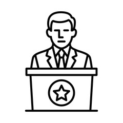 Politician speaking from podium vector illustration. Editable stroke.