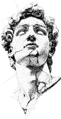Sculpture portrait vector black and white	 in halftone engraving style