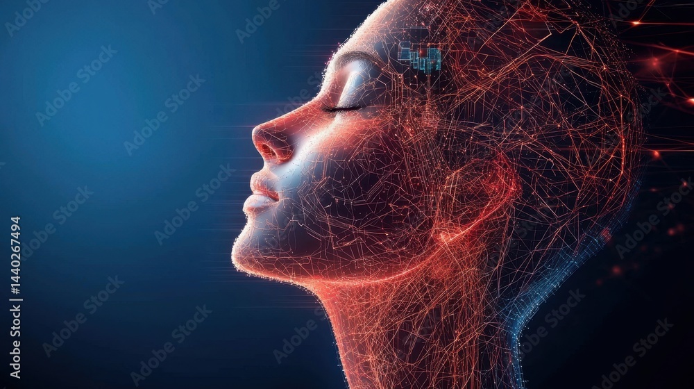 Poster advanced technology background featuring ai chip and flowing digital pathways