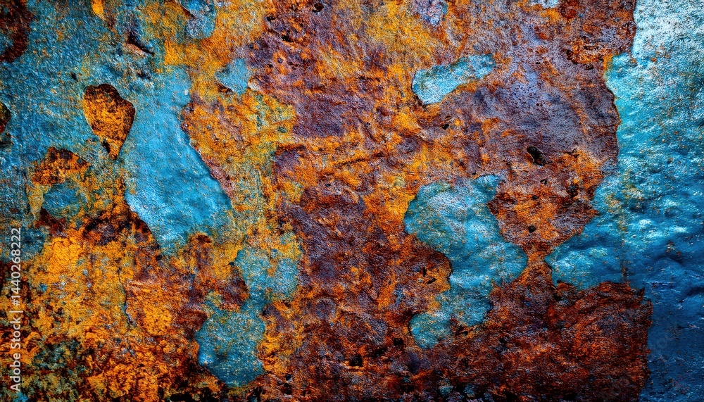 Aufkleber vibrant rust and turquoise textured metal surface for abstract backgrounds, web design, print media, and branding graphics resource

