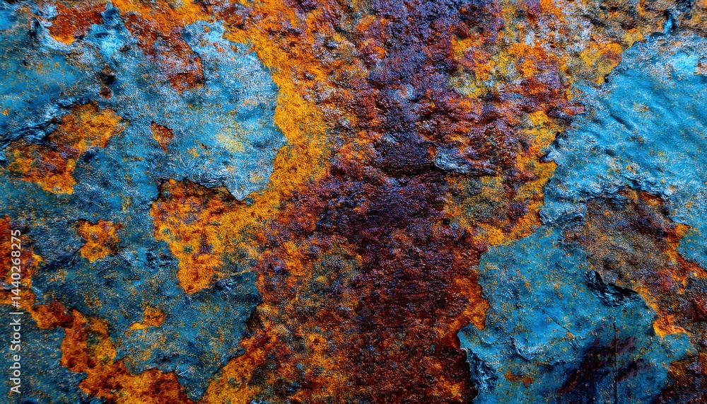 Aufkleber vibrant rust and turquoise textured metal surface for abstract backgrounds, web design, print media,
