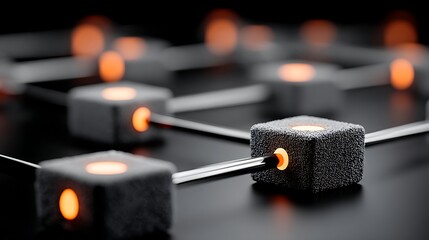 Blocks connected by bars radiate a soft orange glow.