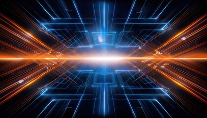 Obraz premium Futuristic tech background with deep blue and vibrant orange accents illuminated by dynamic light patterns