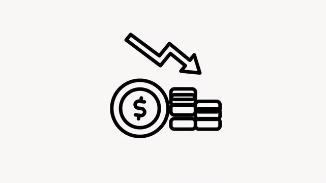 Financial loss concept depicted by coins and arrow. Suitable for illustrating financial setbacks in business presentations, websites, or publications.
