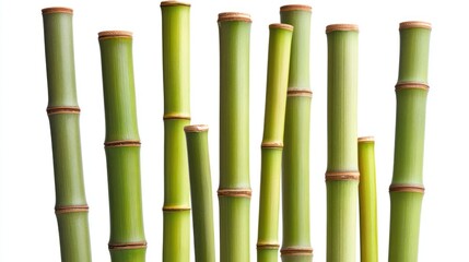 Invigorating green bamboo stalks arranged against a seamless white backdrop