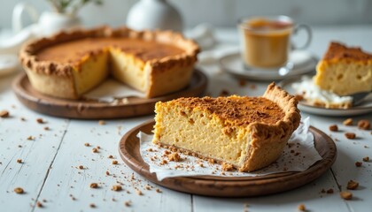 Delicious homemade pumpkin pie cozy kitchen food photography warm atmosphere close-up baking delight