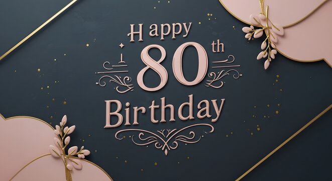 Elegant Happy 80th Birthday Card Design with Floral Decorations - Powered by Adobe