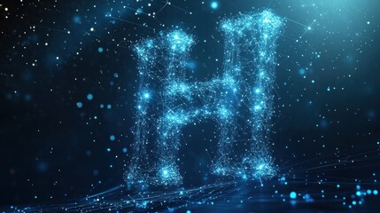 Abstract letter H formed by connected lines and dots, digital style.