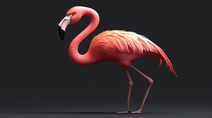 Pink flamingo studio shot, dark background, 3D render, wildlife