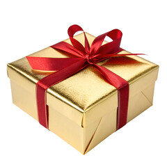 Obraz premium Gold Gift Box with Red Ribbon: Perfect Present Image isolated on transparent background