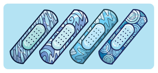 Funny water theme adhesive bandage cartoon illustration set
