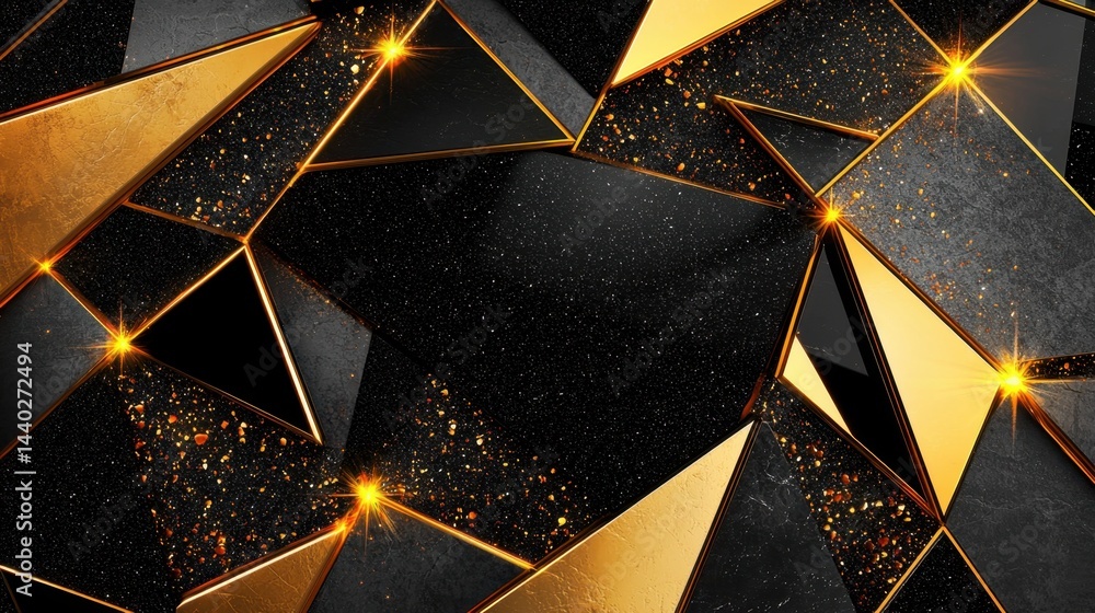 Poster black triangle mesh with fine gold outlines, elegant and sharp abstract background