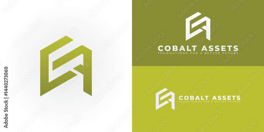 Poster the unique logo features interconnected geometric shapes that subtly form the initials ca, symbolizi
