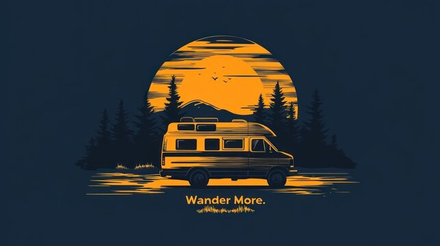 Campervan sunset forest adventure travel print