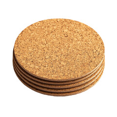 Round Cork Coasters Minimalist Design Crisp  isolated on a transparent backgroun