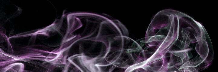 Color smoke in air on black background. Banner design