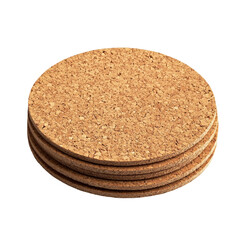 Round Cork Coasters Minimalist Design Crisp  isolated on a transparent backgroun