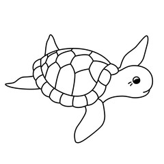 
Kawaii sea turtle coloring page in black and white. Comfy and adorable ocean animal design, perfect for summer, beach, and underwater themes. Bold easy coloring page for kids, toddlers, and adults.