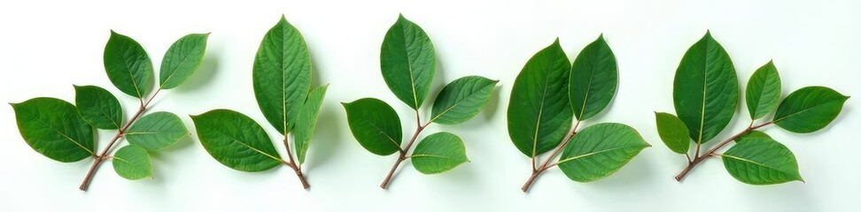 Isolated eucalyptus leaves with veins on white background, leaf, greenery, detail