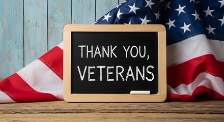 Veterans Day Thank You Chalkboard Message with American Flag