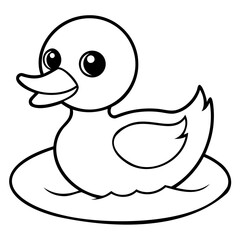 Cartoon Baby Duck Sitting in Water Black Outline PNG on transparent background
