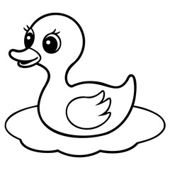 Cartoon Baby Duck Sitting in Water Black Outline PNG on transparent background