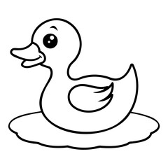 Cute Duckling Line Art in Pond on Transparent Background