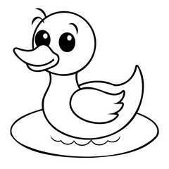 Adorable Cartoon Duckling Sitting in Pond Black Outline Vector