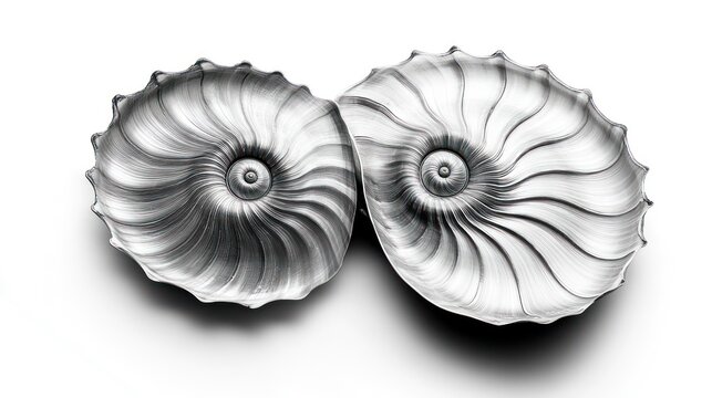 Pair of sculpted, metallic, shell-shaped platters