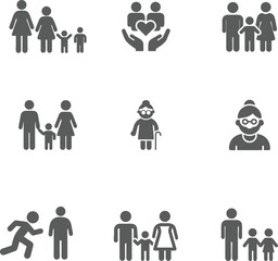 Family Icons Collection, Parents, Children, Elderly, Community Care Symbol Set PNG