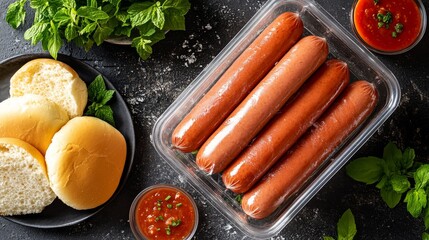 a transparent plastic container with hotdog