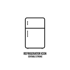 Refrigerator Line Style Vector Icon Black with White Background Flat Design Illustration  