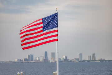 Naklejka premium US flag waving in Jacksonville, Florida