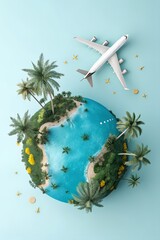 Obraz premium 3d travel icon with airplane