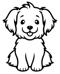 Fluffy Puppy Sitting with Tongue Out, Big Eyes and Wavy Ears