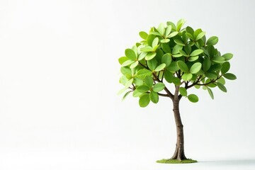 Single young tree, delicate leaves, white backdrop, vertical, ecology, picture