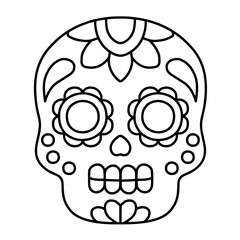 Sugar Skull Illustration Decorated with Floral Patterns for Day of the Dead Celebration, Mexican Dia de los Muertos Symbol, Traditional Holiday Art, Remembrance and Cultural Heritage