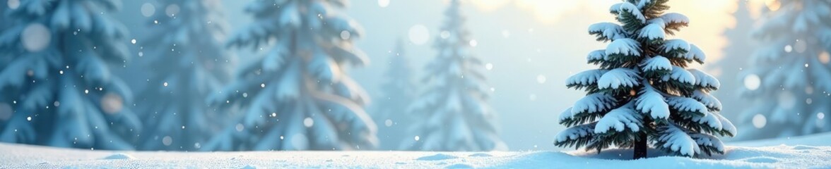 Snow-covered evergreen tree against bright snowy background, tree, texture, snow