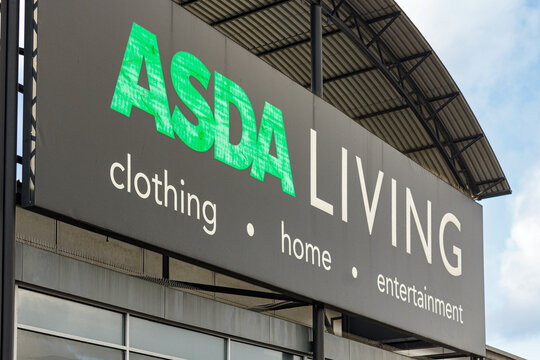 Sign above the entrance of an Asda Living store in which the supermarket giant have branched out into no food merchandise including clothing home electronics, toys, homeware and health and beauty 