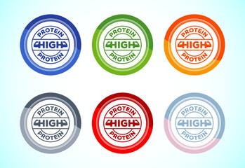 Obraz premium High protein icon design illustration, High protein label badge sign, 6 color button design set