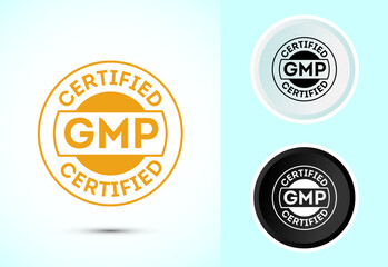 GMP certified icon design illustration. Good manufacturing practice label badge in color, black and white