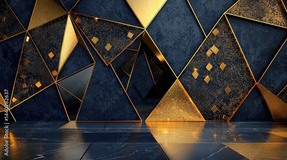 Aufkleber dark geometric design with metallic golden edges and embossed triangle forms