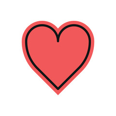 Flat light red heart symbol sticker design. Isolated simple vector illustration.